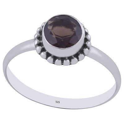 Gorgeous Rawa Work Around Smoky Topaz Round Shape 925 Sterling Solid Silver Ring - R1000262-8