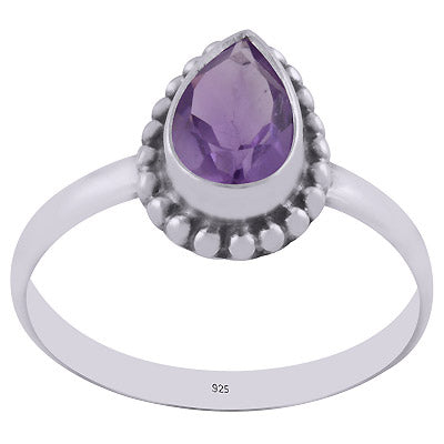 Beautiful Rawa Work Around Amethyst Pear Shape 925 Sterling Solid Silver Ring - R1000263-1