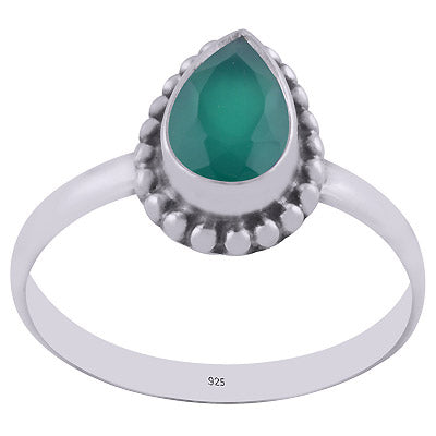 Beautiful Rawa Work Around Green Onyx Pear Shape 925 Sterling Solid Silver Ring - R1000263-10