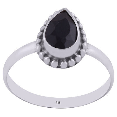 Beautiful Rawa Work Around Black Onyx Pear Shape 925 Sterling Solid Silver Ring - R1000263-12