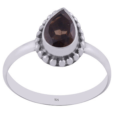 Beautiful Rawa Work Around Smoky Topaz Pear Shape 925 Sterling Solid Silver Ring - R1000263-7