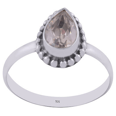 Beautiful Rawa Work Around White Cubic Zirconia Pear Shape 925 Sterling Solid Silver Ring - R1000263-9