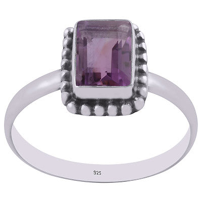 Alluring Rawa Work Around Amethyst Rectangle Shape 925 Sterling Solid Silver Ring - R1000264-1