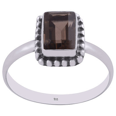 Alluring Rawa Work Around Smoky Topaz Rectangle Shape 925 Sterling Solid Silver Ring - R1000264-7