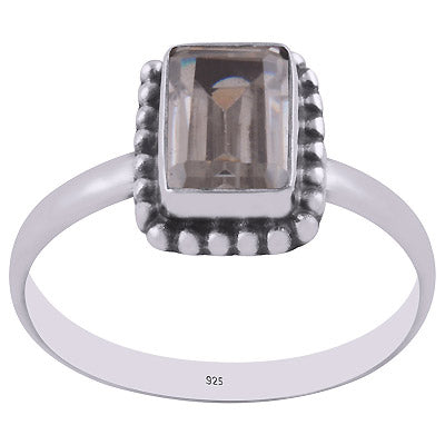 Alluring Rawa Work Around White Cubic Zirconia Rectangle Shape 925 Sterling Solid Silver Ring - R1000264-9