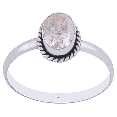 Gorgeous Wire Work Around White Cubic Zirconia Oval Shape 925 Sterling Solid Silver Ring - R1000266-9