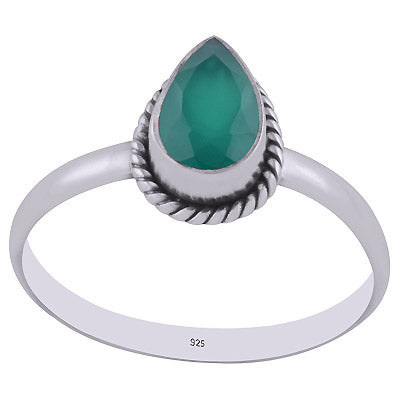 Alluring Wire Work Around Green Onyx Pear Shape 925 Sterling Solid Silver Ring - R1000267-11