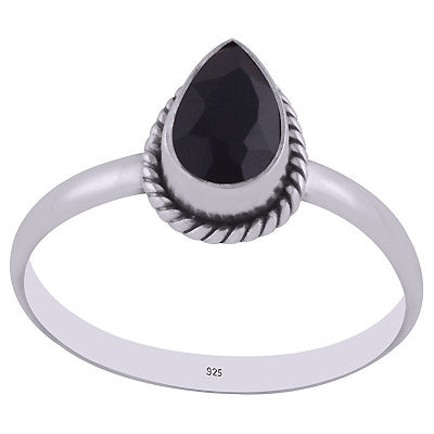 Alluring Wire Work Around Black Onyx Pear Shape 925 Sterling Solid Silver Ring - R1000267-13