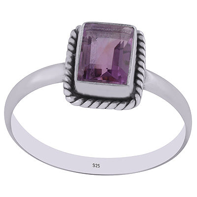 Handcrafted Wire Work Around Amethyst Rectangle Shape 925 Sterling Solid Silver Ring - R1000268-1