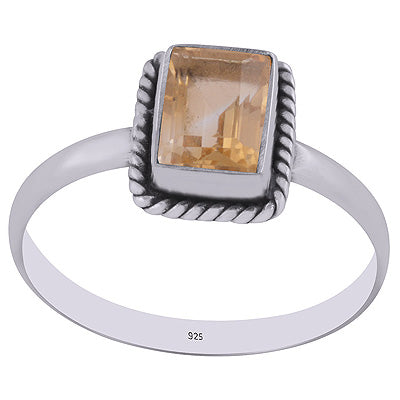 Handcrafted Wire Work Around Citrine Rectangle Shape 925 Sterling Solid Silver Ring - R1000268-4