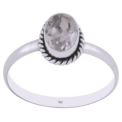 Gorgeous Wire Work Around White Cubic Zirconia Oval Shape 925 Sterling Solid Silver Ring - R1000289-12