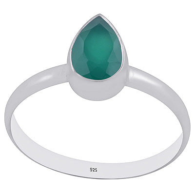 Beautiful Plain Green Onyx Pear Shape 925 Sterling Solid Silver Ring - R1000304-16