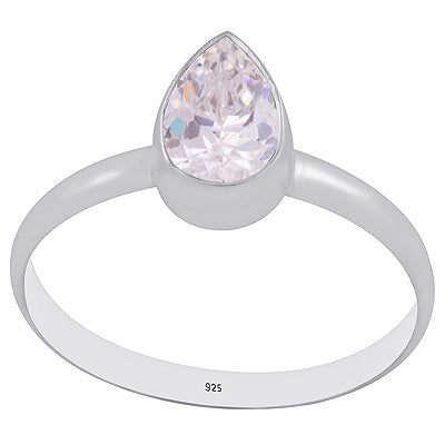 Beautiful Plain White Cubic Zirconia Pear Shape 925 Sterling Solid Silver Ring - R1000304-9