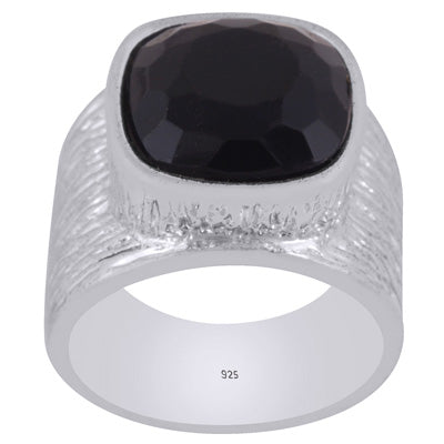 Beautiful Rustic Work Around Black Onyx Cushion Shape 925 Sterling Solid Silver Ring - R1000317-10