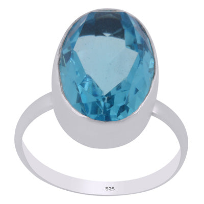 Plain Collet Natural Cubic Zirconia Oval Shape 925 Sterling Solid Silver Ring - R1000355-171