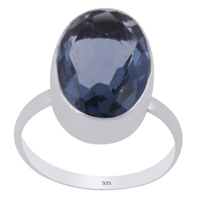 Plain Collet Natural Cubic Zirconia Oval Shape 925 Sterling Solid Silver Ring - R1000355-172