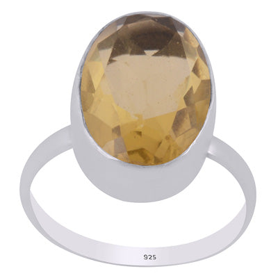 Plain Collet Natural Cubic Zirconia Oval Shape 925 Sterling Solid Silver Ring - R1000355-173