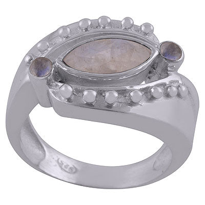 Gorgeous Rawa Work Around Rainbow Moonstone Round,Marquise Shape 925 Sterling Solid Silver Ring - R1000362-54