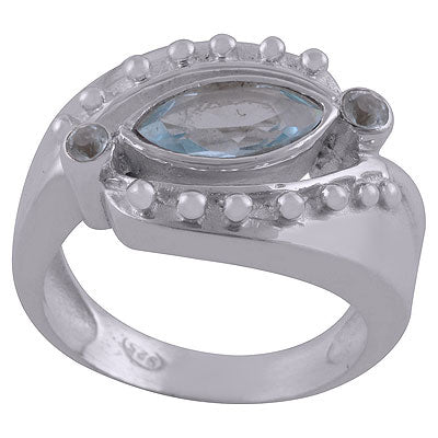 Gorgeous Rawa Work Around Blue Topaz Round,Marquise Shape 925 Sterling Solid Silver Ring - R1000362-55