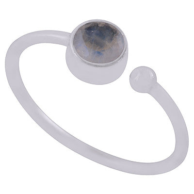 Beautifully Minimal Designed Rainbow Moonstone Round Shape 925 Sterling Solid Silver Ring - R1000399-52
