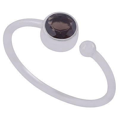 Beautifully Minimal Designed Smoky Topaz Round Shape 925 Sterling Solid Silver Ring - R1000399-57