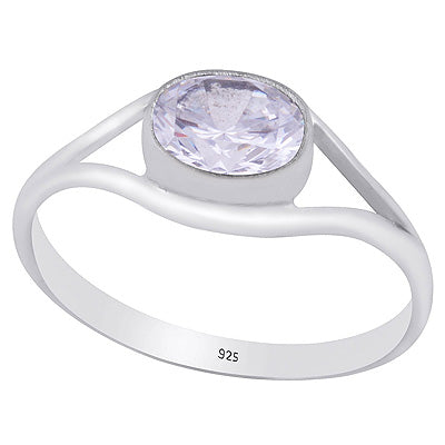 Gorgeous Split Shank Around White Cubic Zirconia Oval Shape 925 Sterling Solid Silver Ring - R1000401-12