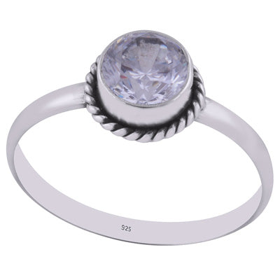 Beautiful Wire Work Around White Cubic Zirconia Round Shape 925 Sterling Solid Silver Ring - R1000423-10
