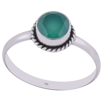Beautiful Wire Work Around Green Onyx Round Shape 925 Sterling Solid Silver Ring - R1000423-12