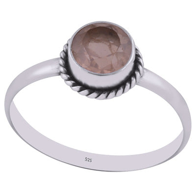 Beautiful Wire Work Around Rose Quartz Round Shape 925 Sterling Solid Silver Ring - R1000423-13