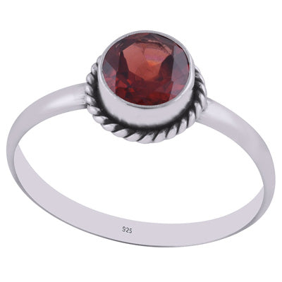 Beautiful Wire Work Around Garnet Round Shape 925 Sterling Solid Silver Ring - R1000423-2