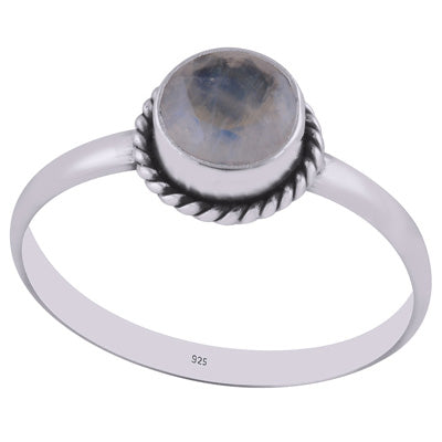 Beautiful Wire Work Around Rainbow Moonstone Round Shape 925 Sterling Solid Silver Ring - R1000423-6