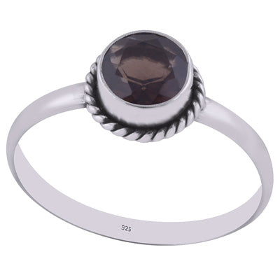 Beautiful Wire Work Around Smoky Topaz Round Shape 925 Sterling Solid Silver Ring - R1000423-8
