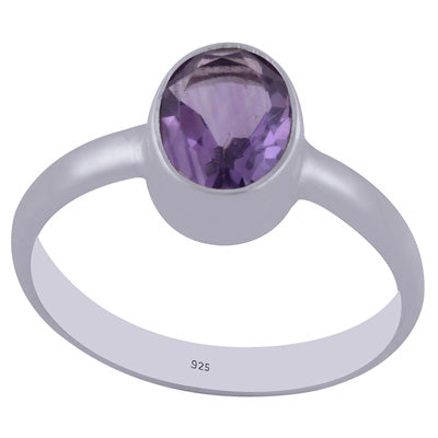 Beautifully Seated Gemston Amethyst Oval Shape 925 Sterling Solid Silver Ring - R1000446-1