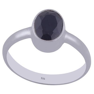 Beautifully Seated Gemston Black Onyx Oval Shape 925 Sterling Solid Silver Ring - R1000446-10