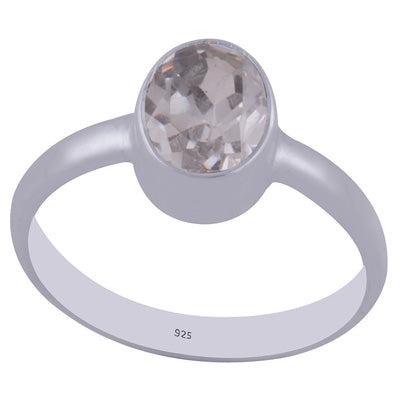 Beautifully Seated Gemston White Cubic Zirconia Oval Shape 925 Sterling Solid Silver Ring - R1000446-11