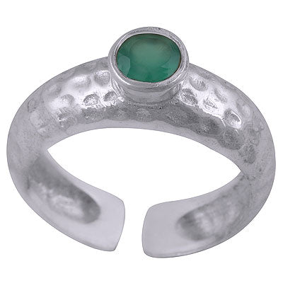 Gorgeous Texture Around Green Onyx Round Shape 925 Sterling Solid Silver Ring - R1000475-12
