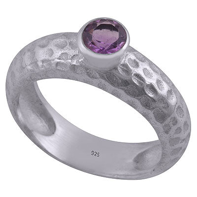 Gorgeous Texture Around Amethyst Round Shape 925 Sterling Solid Silver Ring - R1000475-41