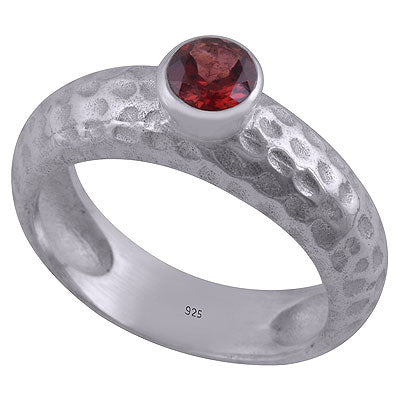 Gorgeous Texture Around Garnet Round Shape 925 Sterling Solid Silver Ring - R1000475-47