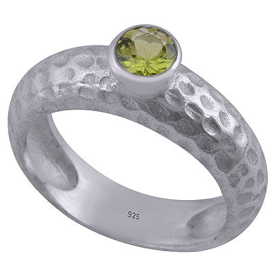 Gorgeous Texture Around Peridot Round Shape 925 Sterling Solid Silver Ring - R1000475-53