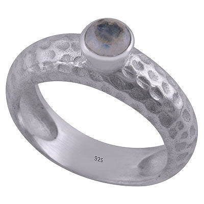 Gorgeous Texture Around Rainbow Moonstone Round Shape 925 Sterling Solid Silver Ring - R1000475-57