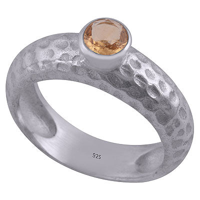 Gorgeous Texture Around Citrine Round Shape 925 Sterling Solid Silver Ring - R1000475-72