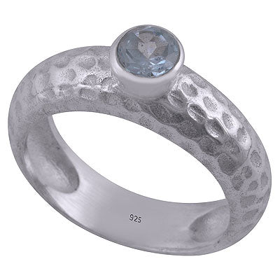 Gorgeous Texture Around Blue Topaz Round Shape 925 Sterling Solid Silver Ring - R1000475-75