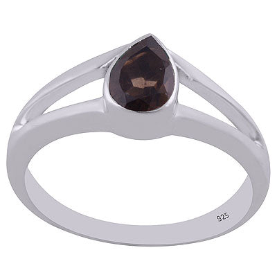 Elegant Double Band Smoky Topaz Pear Shape 925 Sterling Solid Silver Ring - R1000492-28