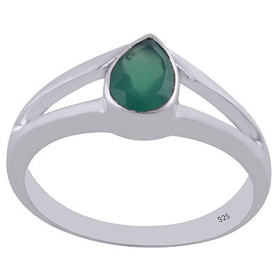 Elegant Double Band Green Onyx Pear Shape 925 Sterling Solid Silver Ring - R1000492-30