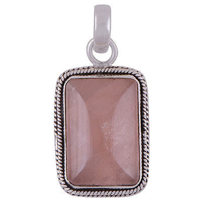 Beautiful Handcrafted Work Around Rose Quartz Rectangle Shape 925 Sterling Solid Silver Pendants - R100054-14