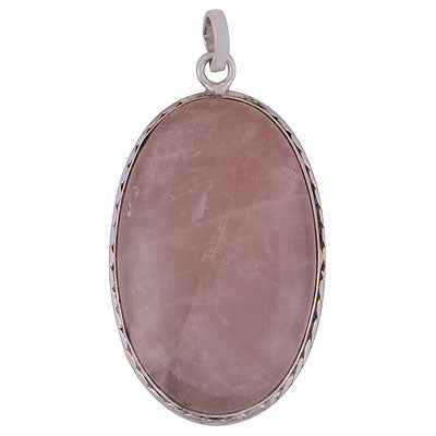 Beautiful Handcrafted Work Around Rose Quartz Oval Shape 925 Sterling Solid Silver Pendants - R100054-7