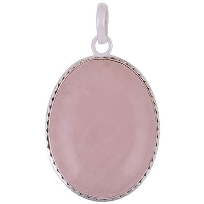 Beautiful Handcrafted Work Around Rose Quartz Oval Shape 925 Sterling Solid Silver Pendants - R100054-9