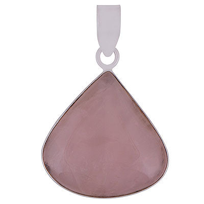 Beautiful Plain Collet Rose Quartz Pear Shape 925 Sterling Solid Silver Pendants - R100057-15