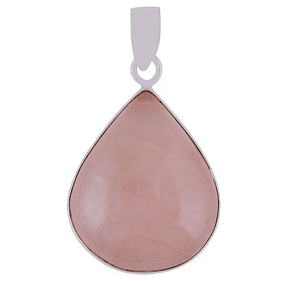 Beautiful Plain Collet Rose Quartz Pear Shape 925 Sterling Solid Silver Pendants - main product photo (R100057-20)