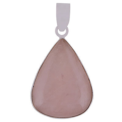 Beautiful Plain Collet Rose Quartz Pear Shape 925 Sterling Solid Silver Pendants - main product photo (R100057-21)